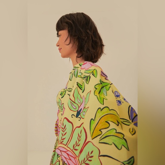 FARM RIO Yellow Floral Insects Short Sleeves Dress size Small - Picture 3 of 10